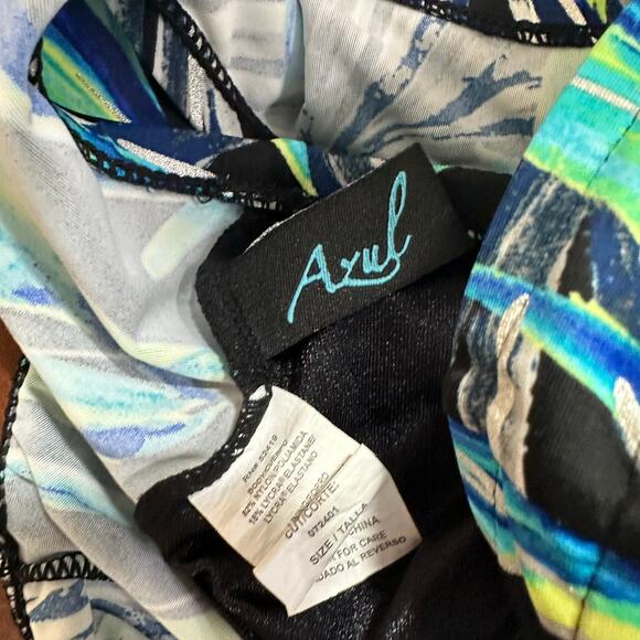 Azul Tankini Swimsuit Womens 24W Tropical Floral Green Blue Black Pool Beach - Picture 3 of 8